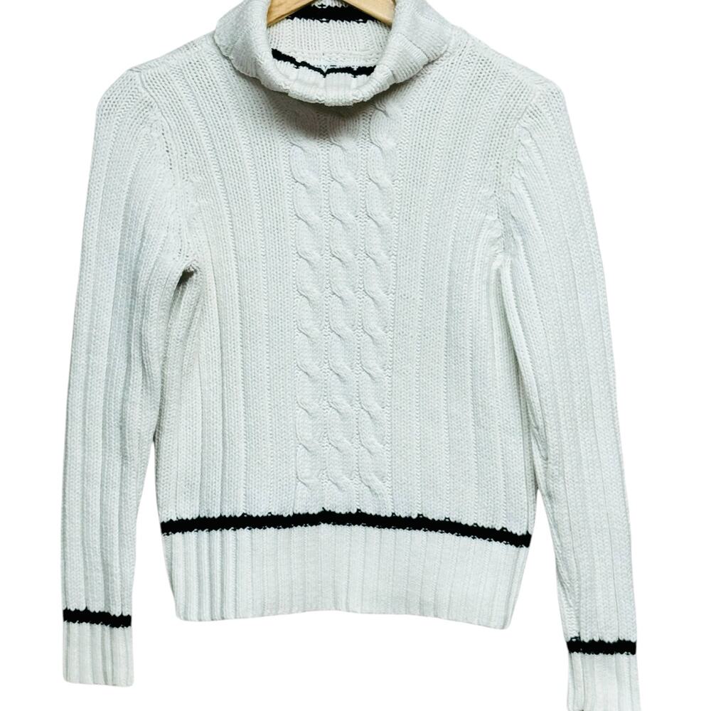 Vintage 90s Tommy Hilfiger White Cable Knit Sweater Size Medium Made in Japan